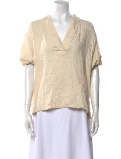 Pre-owned Xirena V-neck Short Sleeve Blouse In Yellow