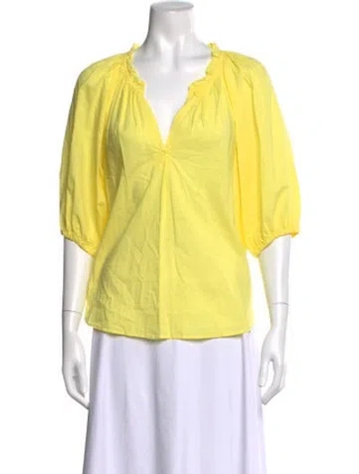 Pre-owned Xirena V-neck Short Sleeve Blouse In Yellow