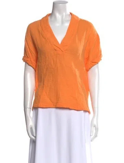 Pre-owned Xirena V-neck Short Sleeve Button-up Top In Orange