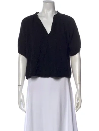 Pre-owned Xirena V-neck Short Sleeve Crop Top In Black