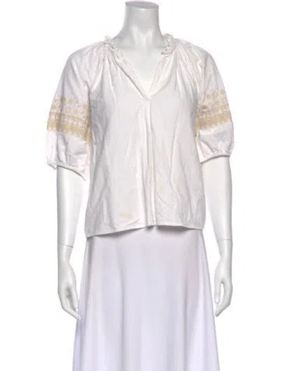 Pre-owned Xirena V-neck Short Sleeve Crop Top In White