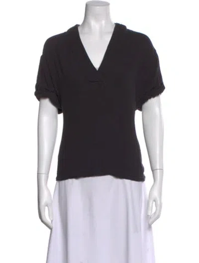 Pre-owned Xirena V-neck Short Sleeve Top In Black
