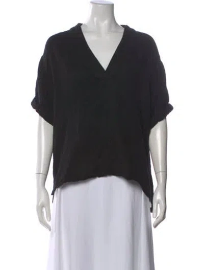 Pre-owned Xirena V-neck Short Sleeve Top In Black