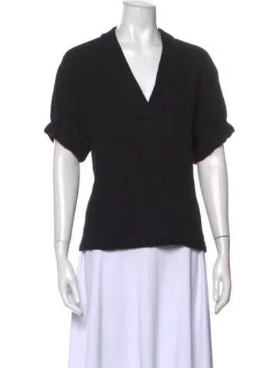 Pre-owned Xirena V-neck Short Sleeve Top In Black