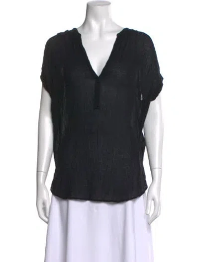 Pre-owned Xirena V-neck Short Sleeve Top In Black