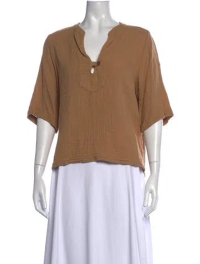 Pre-owned Xirena V-neck Short Sleeve Top In Brown/neutrals