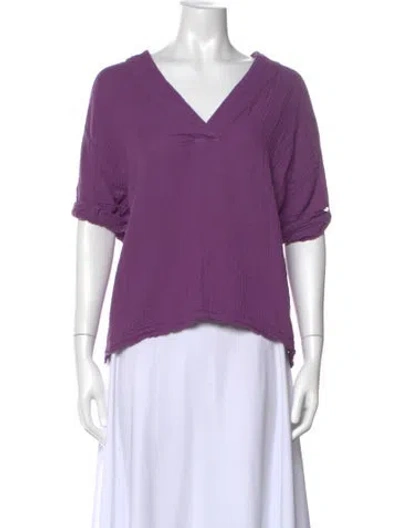 Pre-owned Xirena V-neck Short Sleeve Top In Purple
