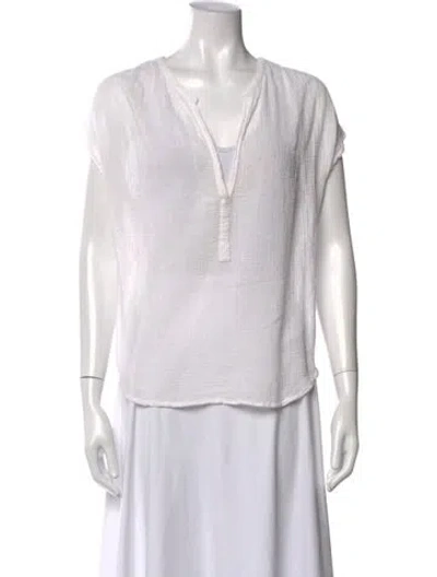 Pre-owned Xirena V-neck Short Sleeve Top In White