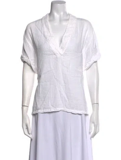 Pre-owned Xirena V-neck Short Sleeve Top In White