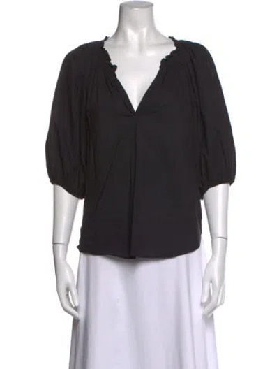 Pre-owned Xirena V-neck Three-quarter Sleeve Blouse In Black