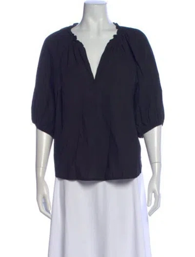 Pre-owned Xirena V-neck Three-quarter Sleeve Blouse In Blue