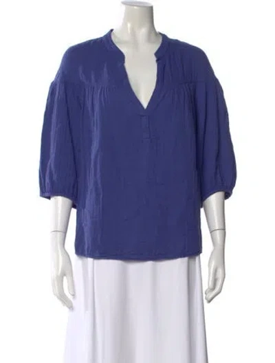 Pre-owned Xirena V-neck Three-quarter Sleeve Blouse In Blue