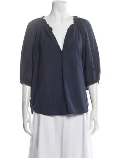 Pre-owned Xirena V-neck Three-quarter Sleeve Blouse In Blue