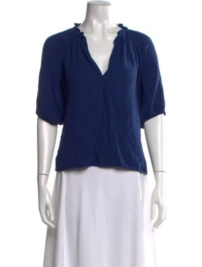 Pre-owned Xirena V-neck Three-quarter Sleeve Blouse In Blue