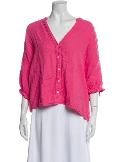Pre-owned Xirena V-neck Three-quarter Sleeve Blouse In Pink