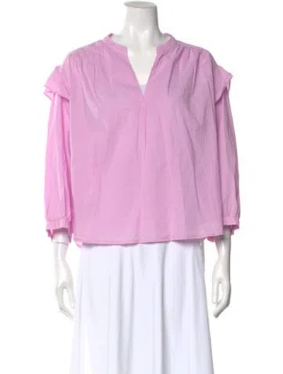 Pre-owned Xirena V-neck Three-quarter Sleeve Blouse In Pink