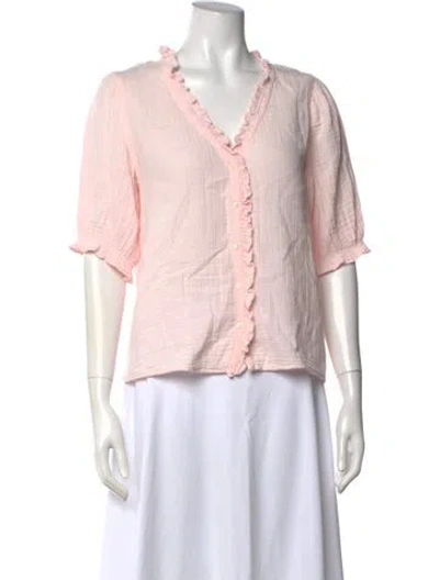 Pre-owned Xirena V-neck Three-quarter Sleeve Blouse In Pink