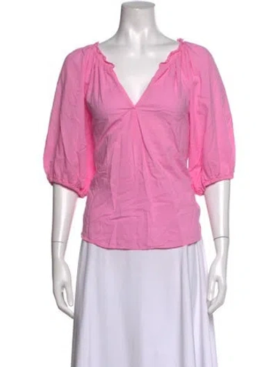 Pre-owned Xirena V-neck Three-quarter Sleeve Blouse In Pink