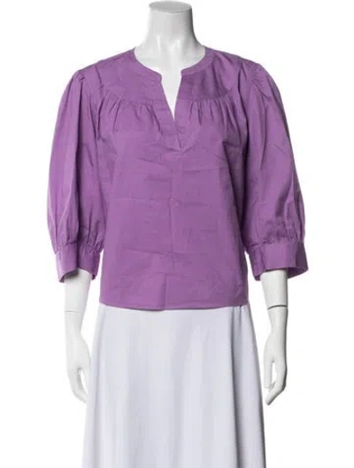Pre-owned Xirena V-neck Three-quarter Sleeve Blouse In Purple