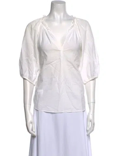 Pre-owned Xirena V-neck Three-quarter Sleeve Blouse In White