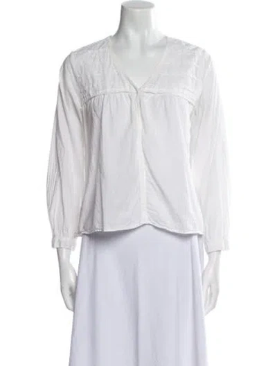 Pre-owned Xirena V-neck Three-quarter Sleeve Blouse In White