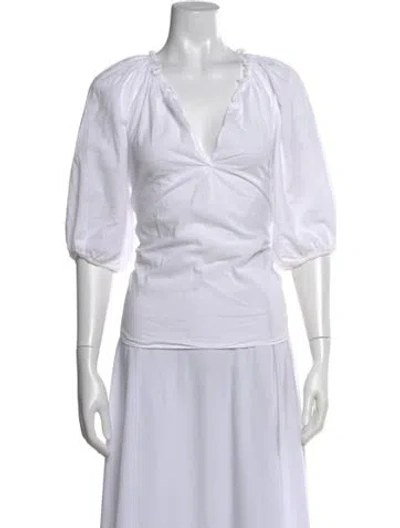 Pre-owned Xirena V-neck Three-quarter Sleeve Blouse In White