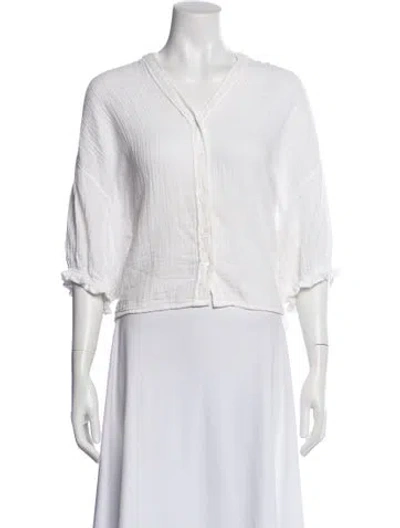 Pre-owned Xirena V-neck Three-quarter Sleeve Blouse In White