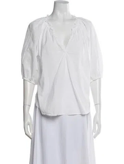 Pre-owned Xirena V-neck Three-quarter Sleeve Blouse In White