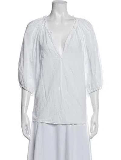 Pre-owned Xirena V-neck Three-quarter Sleeve Blouse In White