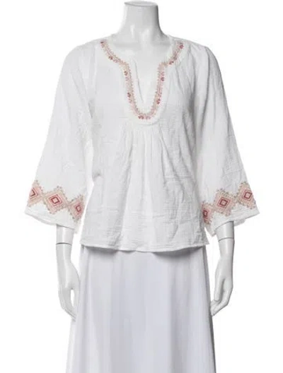 Pre-owned Xirena V-neck Three-quarter Sleeve Blouse In White