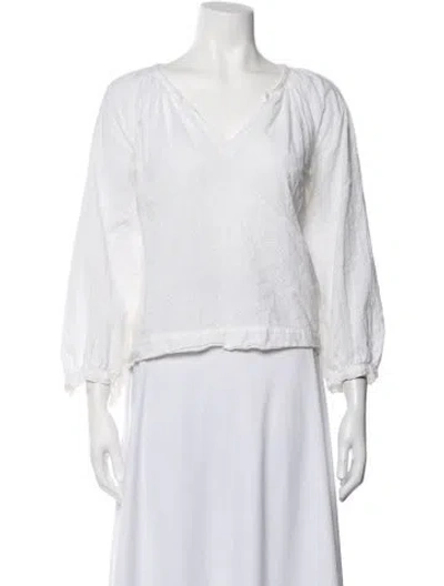 Pre-owned Xirena V-neck Three-quarter Sleeve Blouse In White