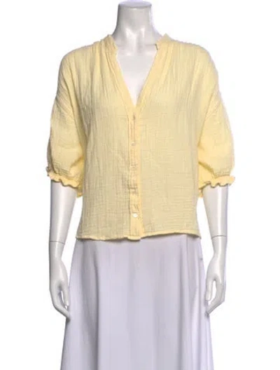 Pre-owned Xirena V-neck Three-quarter Sleeve Blouse In Yellow