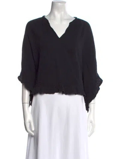 Pre-owned Xirena V-neck Three-quarter Sleeve Crop Top In Black