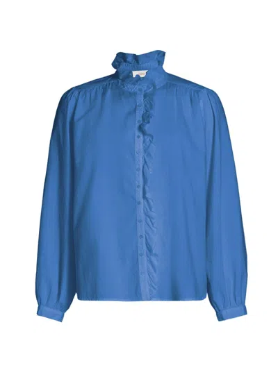 Xirena Women's Nicholson Cotton Ruffle-neck Shirt In Blue