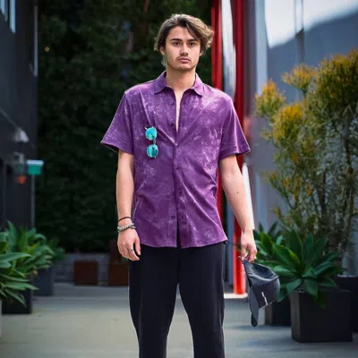 Xivi Hand Marble Dyed Ss Button Up In Purple