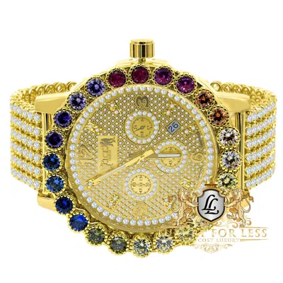 Pre-owned Xl 55mm Rainbow Gold Multi Tone Prong Set Custom Time Piece Men's Custom Watch