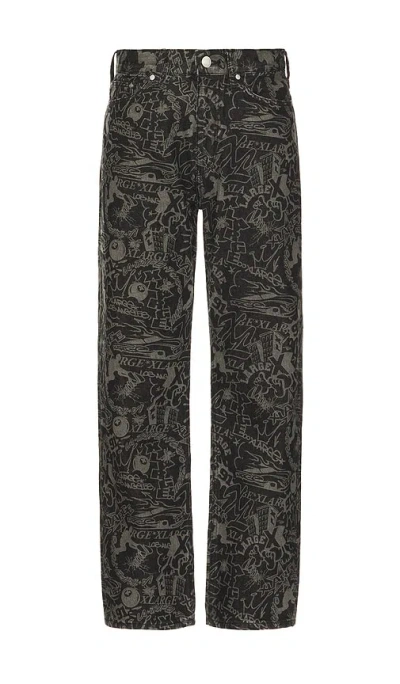 Xlarge Discharge Print Denim Pants In Black