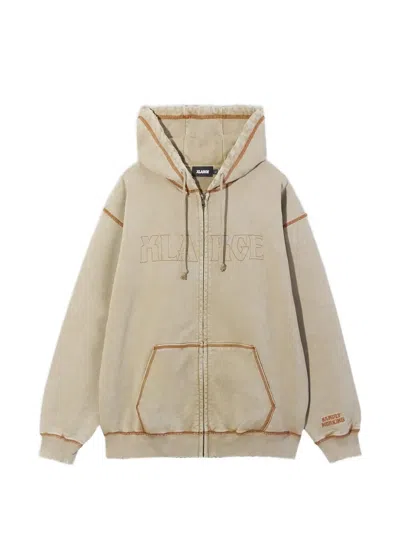 Xlarge Embroidered Zip-up Hoodie In Nude