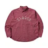 Xlarge Men S Patch Logo Plaid Shirt Burgundy