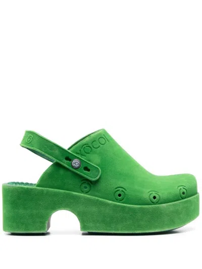 XOCOI GREEN GREEN SLINGBACK PLATFORM MULES