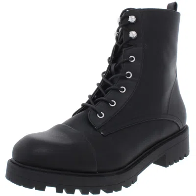 Xoxo Elmhurst Womens Faux Leather Lug Soul Combat Boots In Black