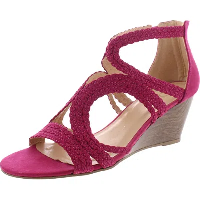 Xoxo Sampson Womens Faux Suede Back Zipper Wedge Sandals In Pink