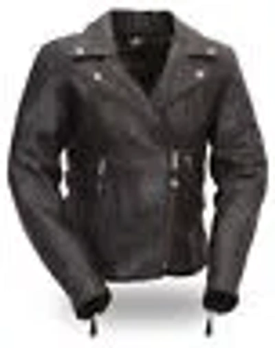 Pre-owned Xpert Performance Ladies Xpert Armored Traditional Collar Motorcycle Jacket W/ Side Buckles Xpl170 In Black