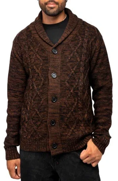X-ray Xray Cable Knit Button-down Sweater In Sienna/black