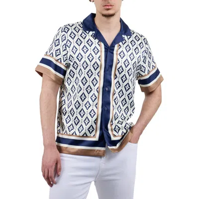 X-ray Xray Diamond Print Camp Shirt In Cream/ Navy
