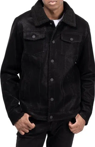 X-ray Xray Faux Shearling Lined Trucker Jacket In Black