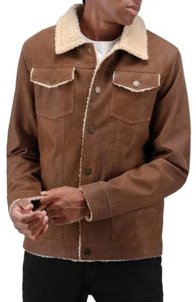 X-ray Xray Faux Shearling Lined Trucker Jacket In Brown