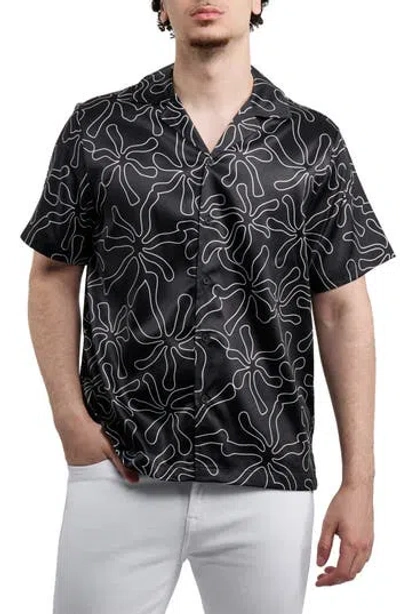 X-ray Xray Flower Clouds Printed Camp Shirt In Black
