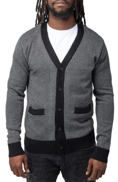 X-ray Xray Herringbone V-neck Button Front Cardigan In Off White/black