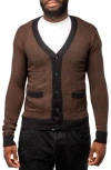 X-RAY XRAY HERRINGBONE V-NECK BUTTON FRONT CARDIGAN